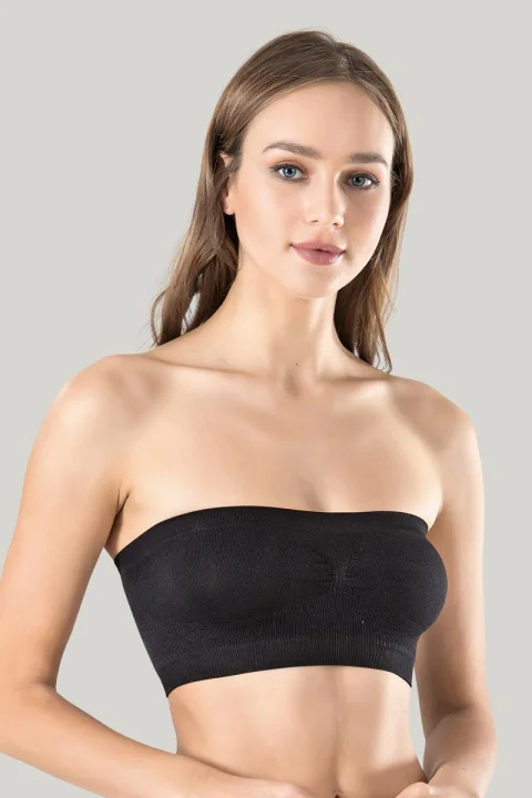 Bustiera dama elastica fara bretele, material lejer si elastic, culoare negru