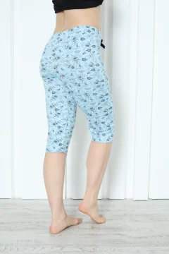 Pantaloni pijama damă 3/4, blue, imprimeu flori
