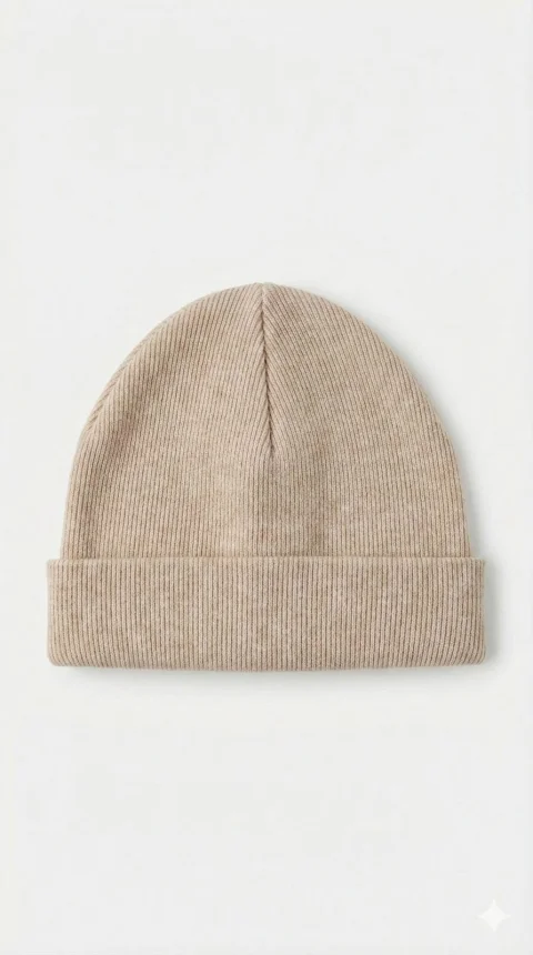 Căciuliță bej pentru copii, raiată și dublată BEJ