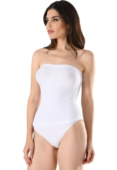 Maiou dama modelator in talie fara bretele, material moale, culoare alb