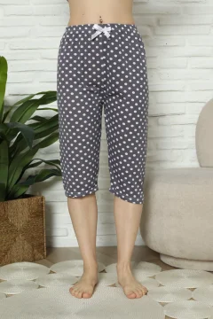 Pantaloni pijama damă 3/4, gri, imprimeu buline