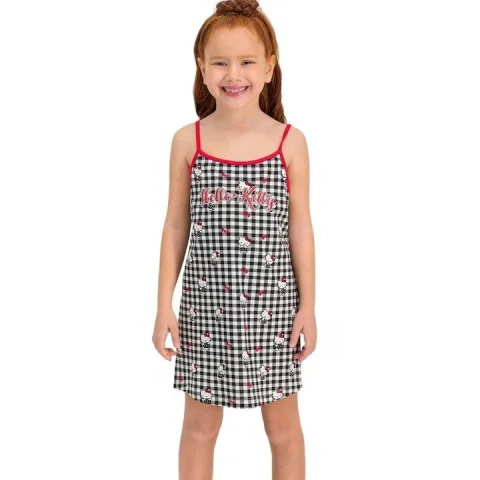 Rochiță pentru copii Hello Kitty cu bretele subțiri, model carouri