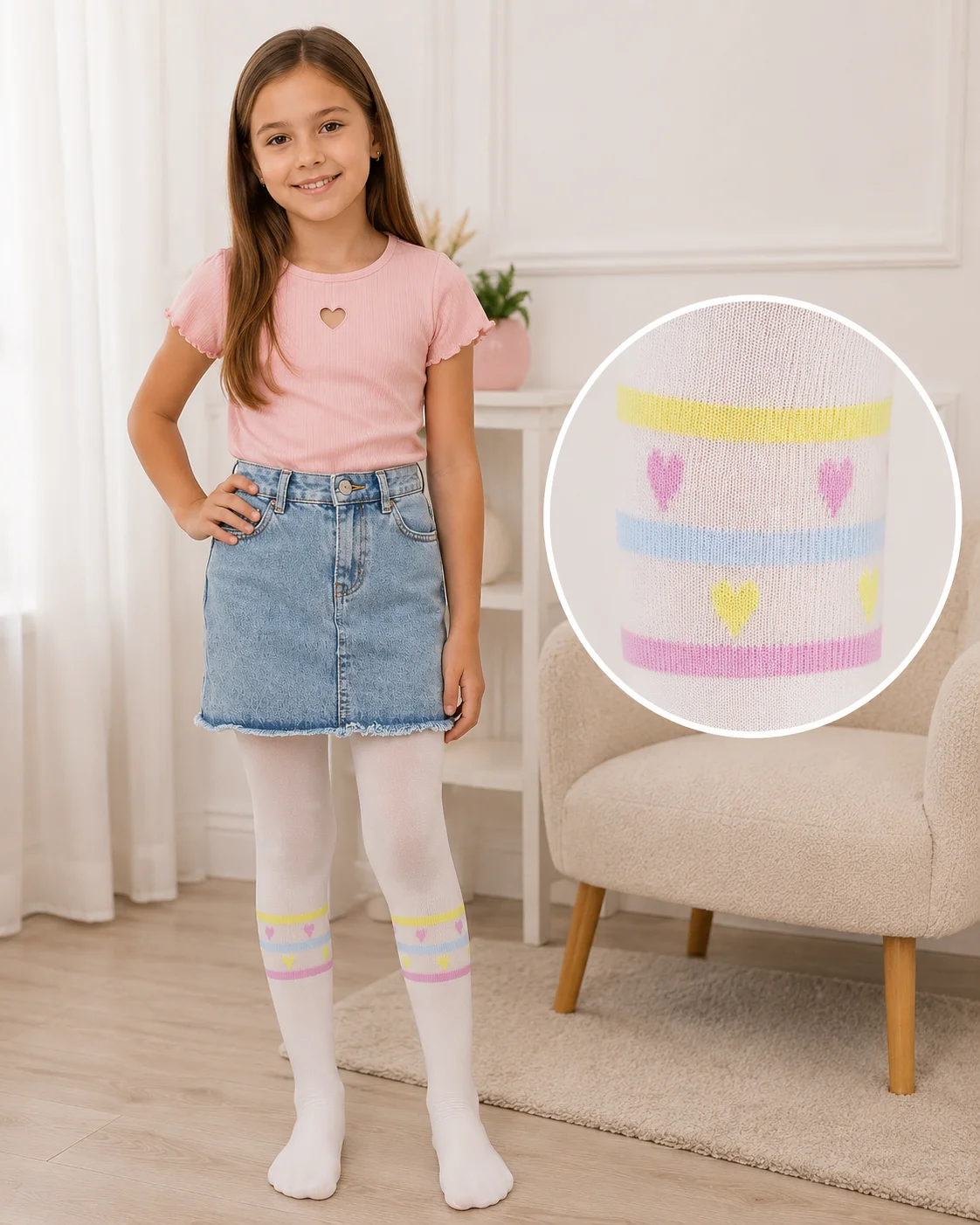 Dres fetițe Penti Young ,,Mini Hearts Line'' 30 den,Alb