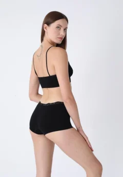 Boxeri Damă din Material Elastic cu Tiv din Dantelă – Negru