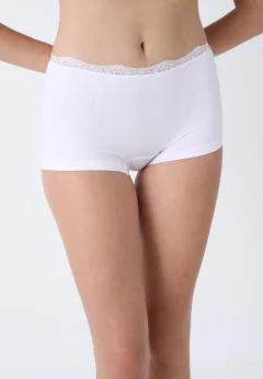 Boxeri Damă din Material Elastic cu Tiv din Dantelă – Albi