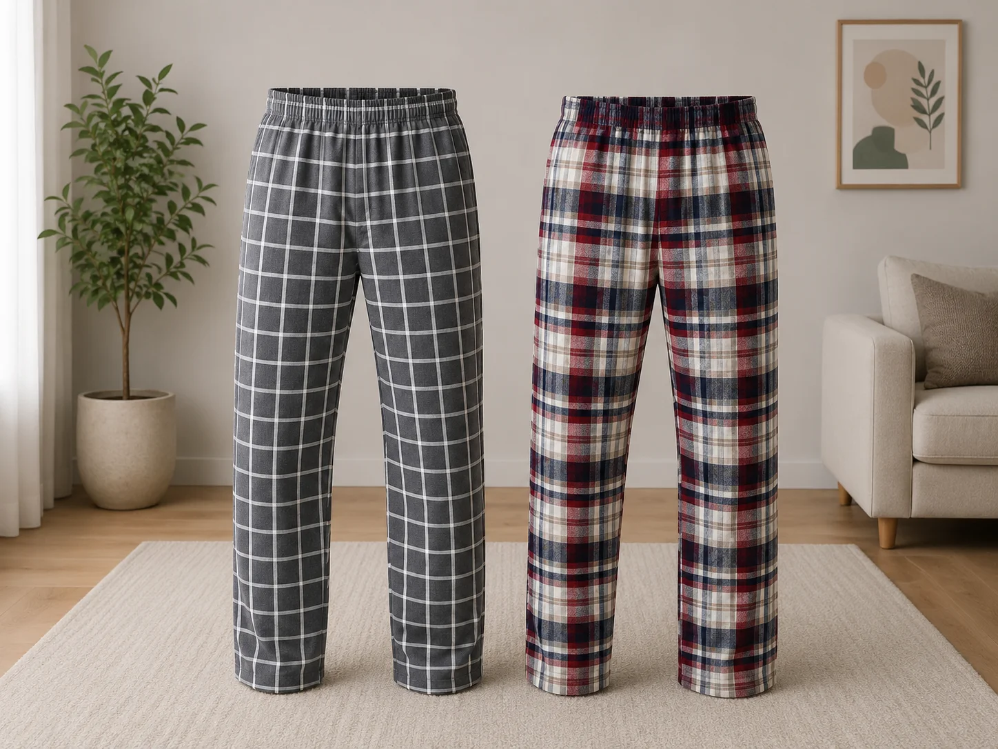 Set 2 Perechi de Pantaloni de Pijama pentru Bărbați,Gri și Multicromatic