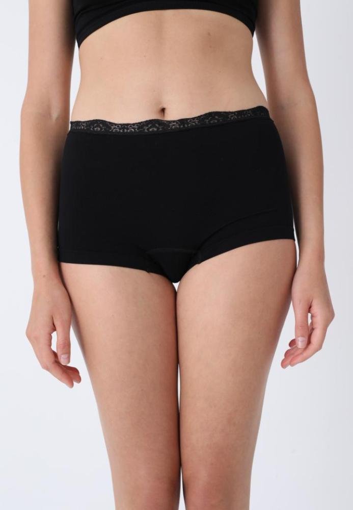 Boxeri Damă din Material Elastic cu Tiv din Dantelă – Negru