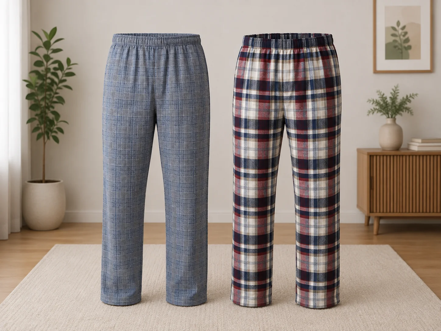 Set 2 Perechi de Pantaloni de Pijama pentru Bărbați,Albastru și Multicromatic