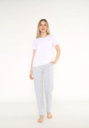 Pijama damă Arnetta alb-gri cu imprimeu floral – bumbac & modal