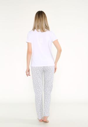 Pijama damă Arnetta alb-gri cu imprimeu floral – bumbac & modal