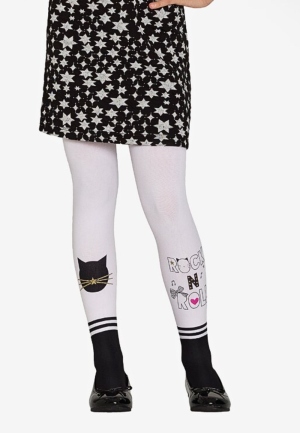 Dres fetițe Penti Pretty ,,Cat Rocks" 70 DEN- mat, opac, culoare alb