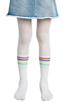 Dres fetițe Penti Young ,,Rainbow Stripe'', 30 den- imprimeu dungi colorate, alb