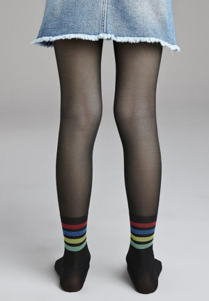 Dres fetițe Penti Young ,,Rainbow Stripe'', 30 den- imprimeu dungi colorate, negru