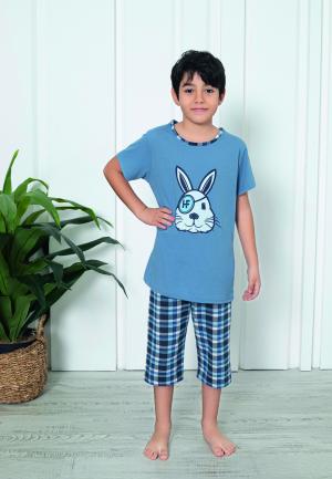 Pijama băieți, mânecă scurtă , imprimeu haios cu iepure, blue