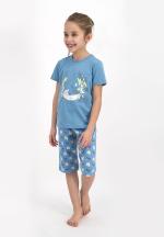 Pijama pentru copii cu tricou si pantaloni trei sferturi, imprimeu ursuleți, albastru