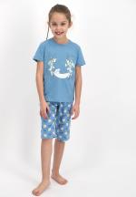 Pijama pentru copii cu tricou si pantaloni trei sferturi, imprimeu ursuleți, albastru