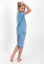 Pijama pentru copii cu tricou si pantaloni trei sferturi, imprimeu ursuleți, albastru