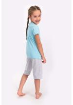 Pijama pentru fetițe Disney, bluza cu maneca scurtă și pantaloni 3/4, imprimeu Peace And Love, blue