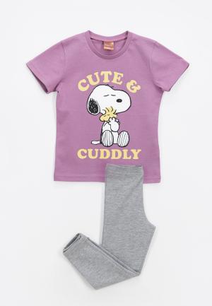 Pijama fetițe mov cu imprimeu „Cute & Cuddly” – bumbac 100%