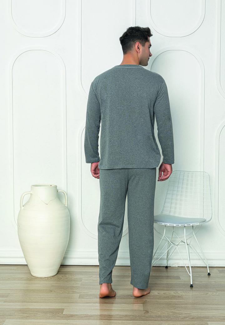 Pijama bărbați din bumbac cu mânecă lungă și pantaloni lungi