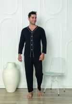Pijama bărbați din bumbac cu mânecă lungă și pantaloni lungi