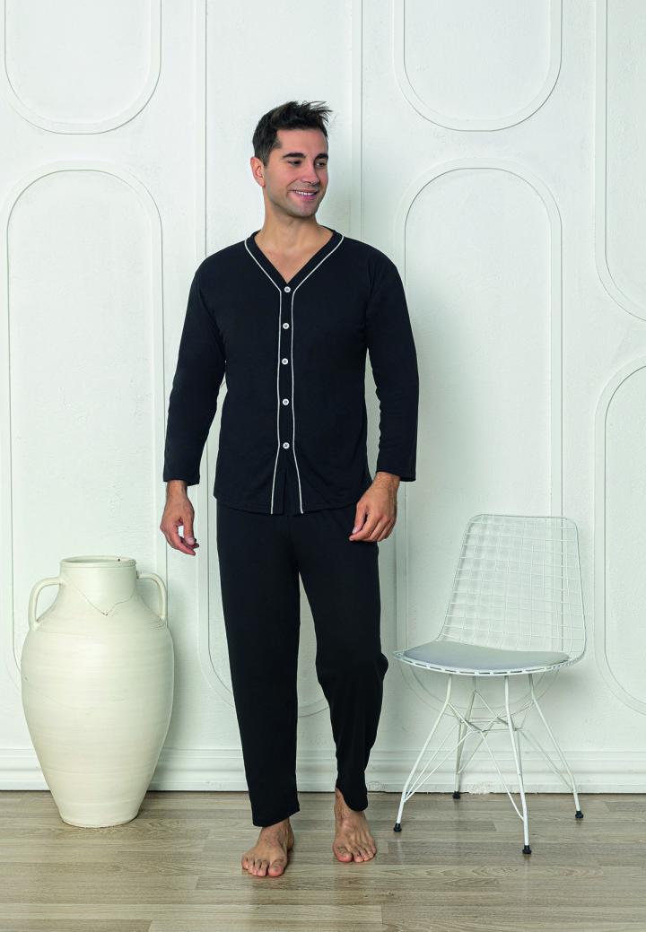 Pijama bărbați din bumbac cu mânecă lungă și pantaloni lungi