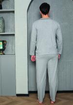 Pijama bărbați din bumbac cu mânecă lungă și pantaloni lungi
