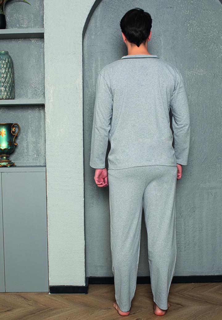 Pijama bărbați din bumbac cu mânecă lungă și pantaloni lungi
