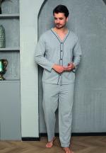 Pijama bărbați din bumbac cu mânecă lungă și pantaloni lungi