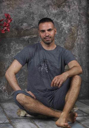 Pijama bărbați din bumbac – tricou cu imprimeu "SURF THE WAVE" - Gri