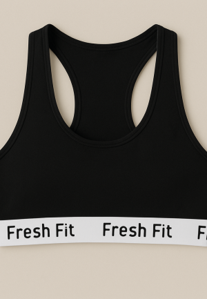 Bustieră sport Fresh Fit din bumbac și elastan- negru