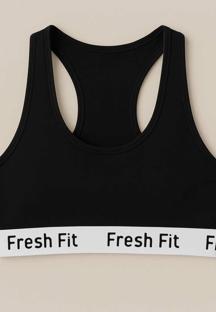Bustieră sport Fresh Fit din bumbac și elastan- negru