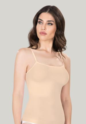 Maiou dama modelator in talie cu bretele subtiri, material moale, bej