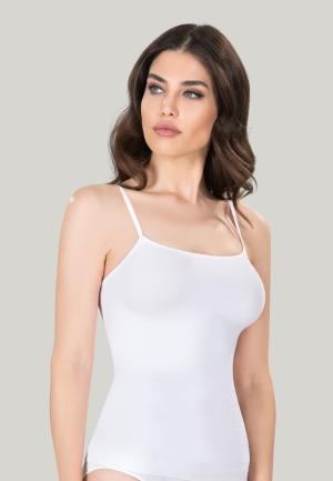 Maiou dama modelator in talie cu bretele subtiri, material moale, culoare alb