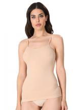 Maiou dama modelator in talie cu bretele subtiri, material moale, culoare bej