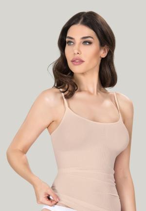 Maiou dama modelator in talie cu bretele subtiri, material moale, culoare bej