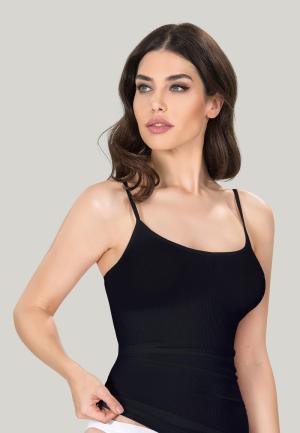 Maiou dama modelator in talie cu bretele subtiri, material moale, culoare negru