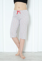 Pantaloni pijama damă 3/4, gri, imprimeu inimioare