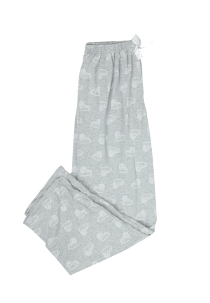 Pantaloni de pijama damă big size din bumbac de culoare gri, imprimeu inimioare