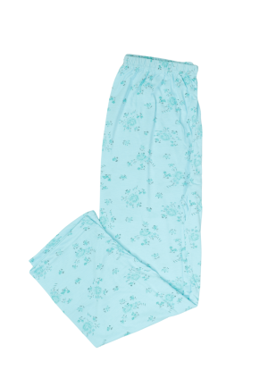 Pantaloni de pijama damă big size din bumbac, imprimeu cu flori, blue