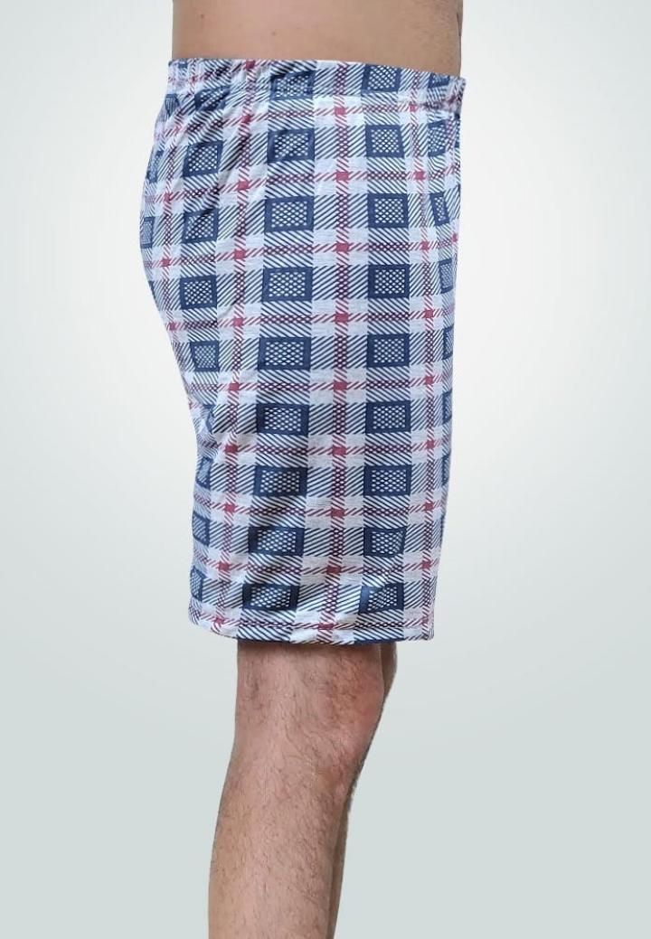 Short de pijama bărbați carouri gri-rosu, bumbac