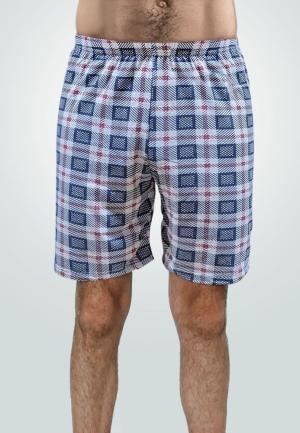 Short de pijama bărbați carouri gri-rosu, bumbac