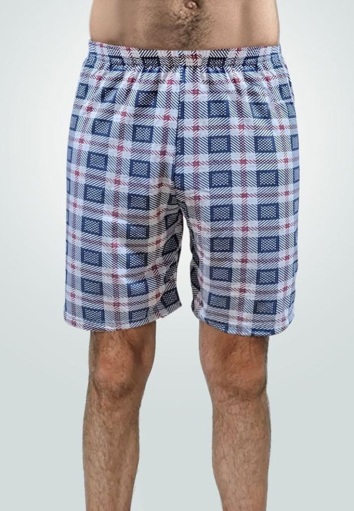 Short de pijama bărbați carouri gri-rosu, bumbac