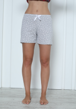 Short damă pijama din bumbac, gri, imprimeu flori albe