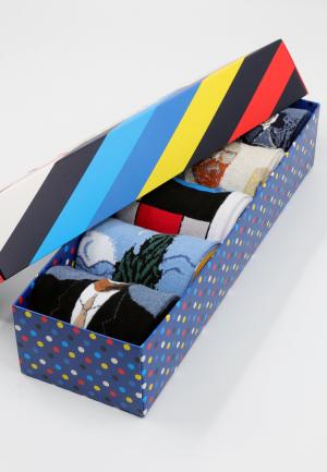 Set 5 Perechi Șosete Bărbați Serena – Multicolore, cu Imprimeuri Vesele, în Cutie Cadou