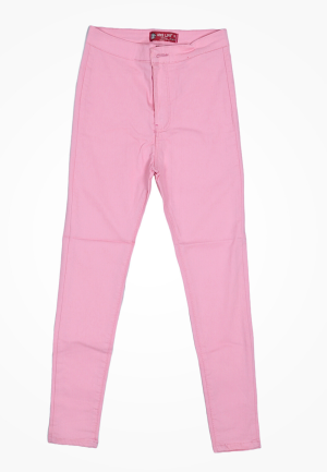 Blugi damă skinny talie înaltă – material elastic, subțire, roz