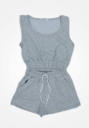 Compleu damă casual – set top scurt și pantaloni scurți, culoare gri