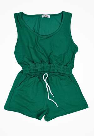 Compleu damă casual – set top scurt și pantaloni scurți, culoare verde
