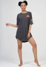 Rochie de casă Vienetta negru, mânecă 3/4, imprimeu „Smile to the world”