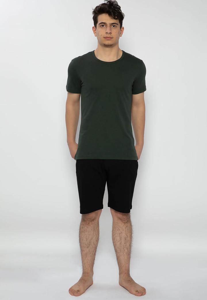 Pijama bărbați kaki-negru – bumbac & modal